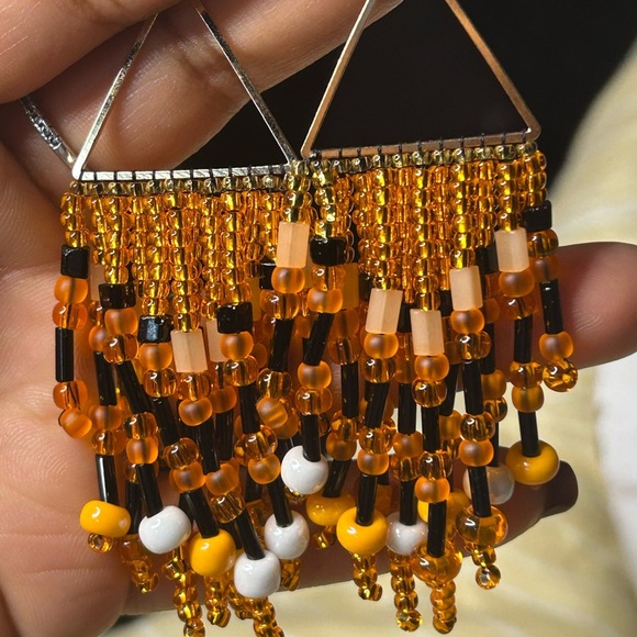 Beaded Fringe Halloween Earrings in Orange and Black - Picture 3 of 3